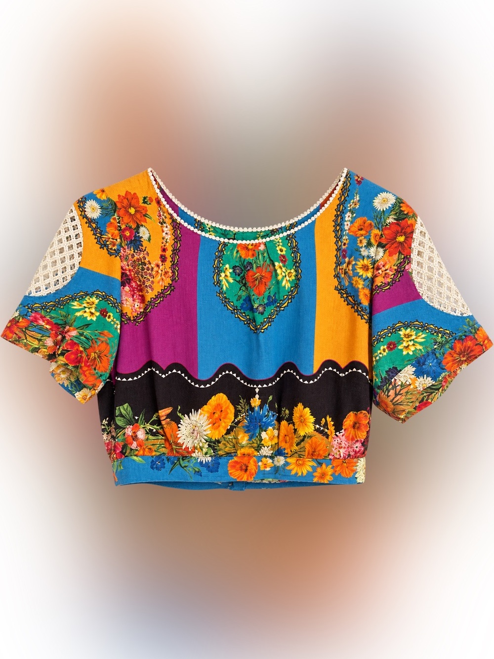 FARM Rio Multicolor Floral Stripe Crop Top